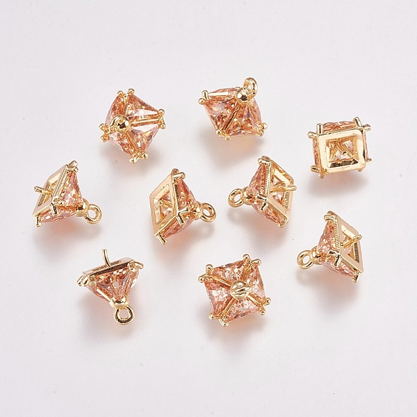 

PandaHall Brass Charms, with Cubic Zirconia, Real 18K Gold Plated, Sandy Brown, 11x8x8mm, Hole: 1mm Brass+Cubic Zirconia Others