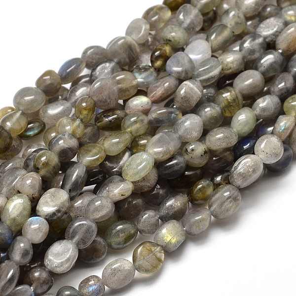 PandaHall Natural Labradorite Nuggets Beads Strands, Tumbled Stone, 5~10x6~7x3~7mm, hole: 1mm, about 14.9 inch~15.7 inch Labradorite Nuggets