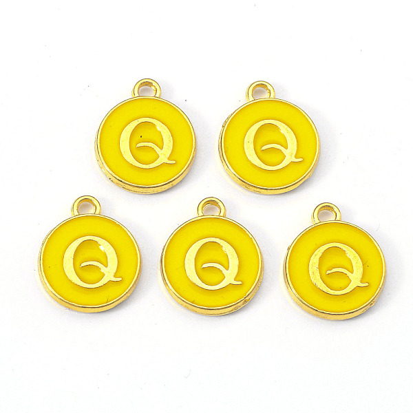 

PandaHall Golden Plated Alloy Enamel Charms, Enamelled Sequins, Flat Round with Letter, Gold, Letter.Q, 14x12x2mm, Hole: 1.5mm Alloy+Enamel...