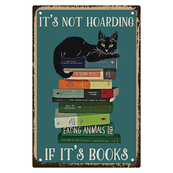 

PandaHall CREATCABIN Black Cat Metal Tin Signs Funny Cat Books Wall Decor It Is Not Hoarding If It Is Books Vintage Art Sign Plaques Print...