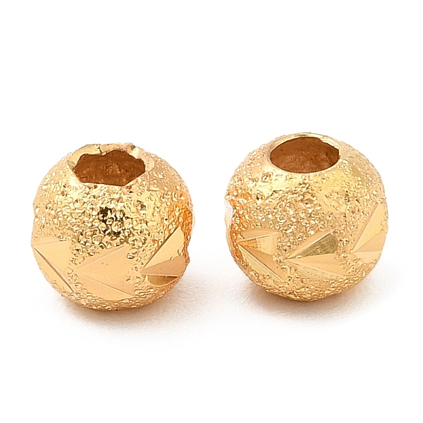 

PandaHall Brass Beads, Textured, Round, Real 18K Gold Plated, 5x4.5mm, Hole: 2mm Brass Round