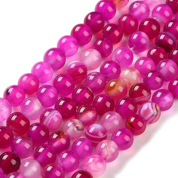 

PandaHall Natural Striped Agate/Banded Agate Beads Strands, Dyed, Round, Magenta, 6mm, Hole: 0.8mm, about 32pcs/strand, 7.60''(19.3cm)..., Pink