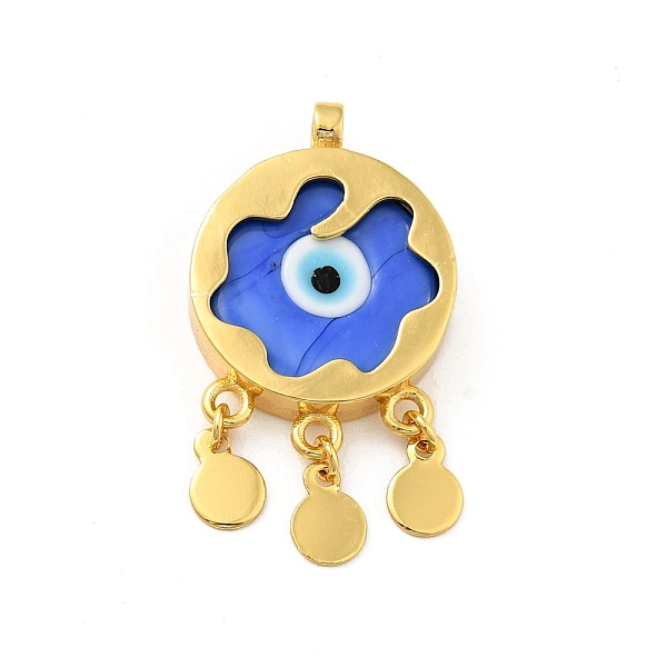 

PandaHall Rack Plating Handmade Evil Eye Lampwork Pendants, with Brass Findings, Long-Lasting Plated, Flat Round, Golden, Royal Blue...
