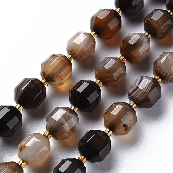 

PandaHall Natural Agate Beads Strands, Dyed, Faceted, with Seed Beads, Double Terminated Point Prism Beads, Bicone, Saddle Brown...