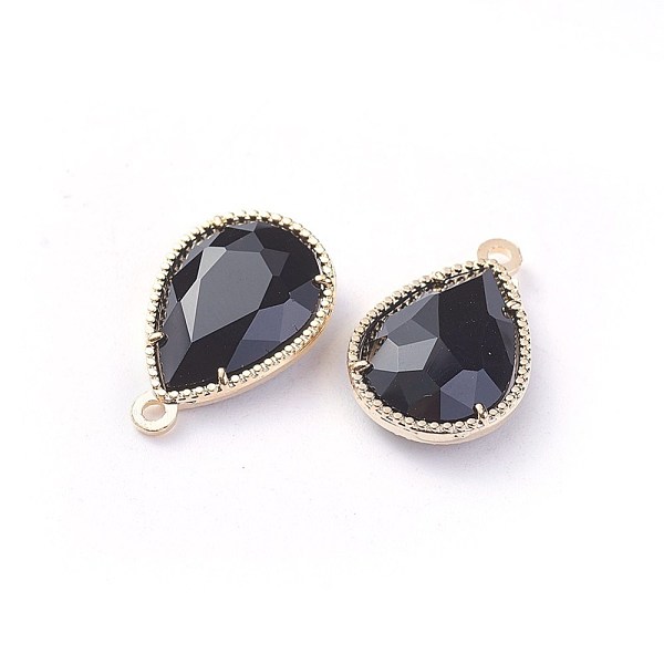 

PandaHall Glass Pendants, with Eco-Friendly Alloy Open Back Berzel Findings, Faceted, teardrop, Light Gold, Black, 18x12x5mm, Hole: 1.4mm...