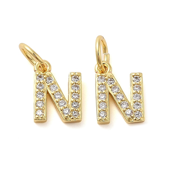 

PandaHall Brass Micro Pave Cubic Zirconia Pendants, with Jump Ring, Letter N, 9x6.5x1.5mm, Hole: 3.6mm Brass+Cubic Zirconia Letter N Clear