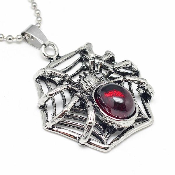 

PandaHall Alloy Glass Pendant Necklaces, with Iron Ball Chains, Spider, Antique Silver, 23.6 inch(60cm), 2mm Glass