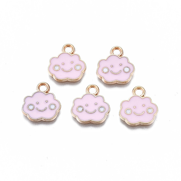

PandaHall Alloy Enamel Charms, Cloud, with Smile Face, Light Gold, Pink, 13x12x1mm, Hole: 1.8mm Alloy+Enamel Cloud Pink
