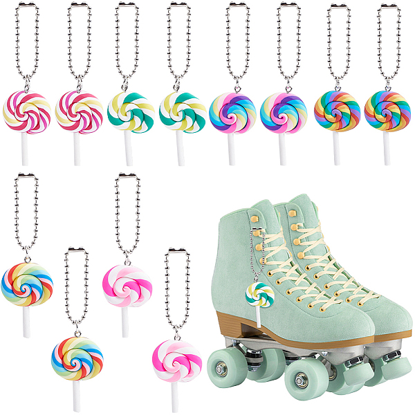 

PandaHall CRASPIRE 12Pcs 6 Colors Handmade Polymer Clay Lollipop Pendant Decoration, with Ball Chains, for Change Bag Shoes Decoration..., Multicolor
