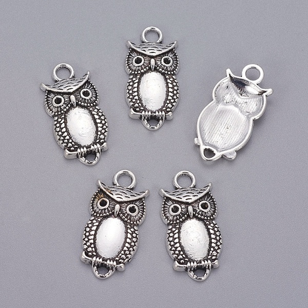 PandaHall Alloy Links connectors, Halloween, Cadmium Free & Nickel Free & Lead Free, Owl, Antique Silver, 26x13x4mm, Hole: 3mm Alloy Owl
