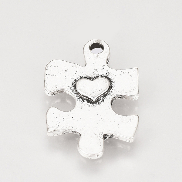 PandaHall Tibetan Style Alloy Pendants, Puzzle Piece, Puzzle with Heart, Antique Silver, 22.5x15x2mm, Hole: 1.5mm Alloy Others