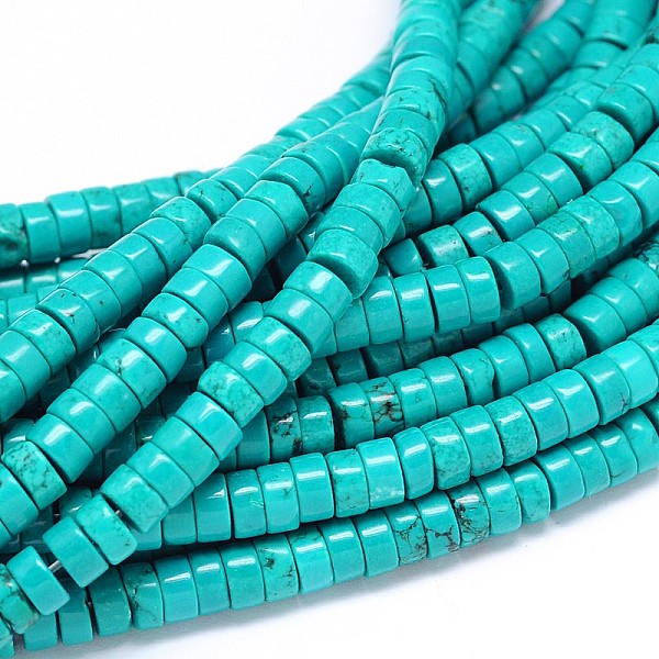 

PandaHall Natural Magnesite Heishi Beads Strands, Flat Round/Disc, Dyed & Heated, Turquoise, 6x3mm, Hole: 1mm, about 129pcs/strand, 15.55..., Green