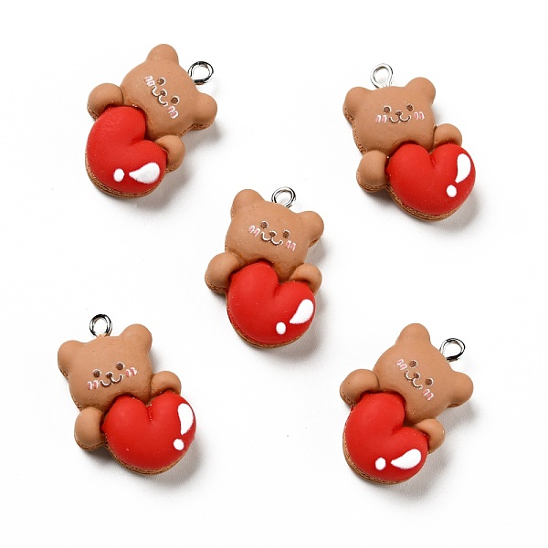 

PandaHall Opaque Resin Pendants, Bear with Heart Charm, with Platinum Tone Iron Loops, Red, 27x18.5x9mm, Hole: 2x2.5mm Iron+Resin Bear Red