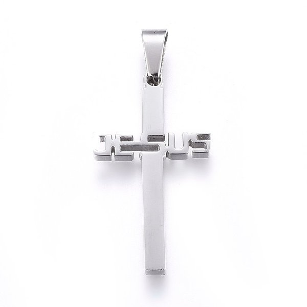 

PandaHall 304 Stainless Steel Pendants, For Easter, Cross with Word Jesus, Stainless Steel Color, 31x17x2.2mm, Hole: 8x4mm 304 Stainless...