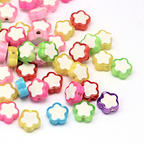 

PandaHall Transparent Flower Acrylic Beads, Bead in Bead, Mixed Color, 10x10x4mm, Hole: 2mm, about 1970pcs/500g Acrylic Flower Multicolor