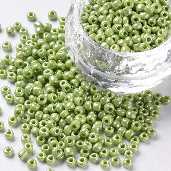 

PandaHall Glass Seed Beads, Opaque Colors Lustered, Round, Green Yellow, 3mm, Hole: 1mm, about 2222pcs/100g Glass
