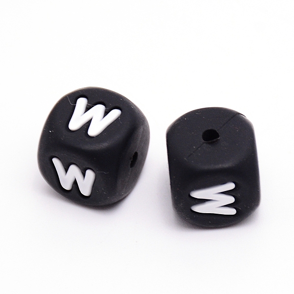

PandaHall Silicone Beads, Cube with Letter.W, Black, 12x12x12mm, Hole: 2mm Silicone Cube Black