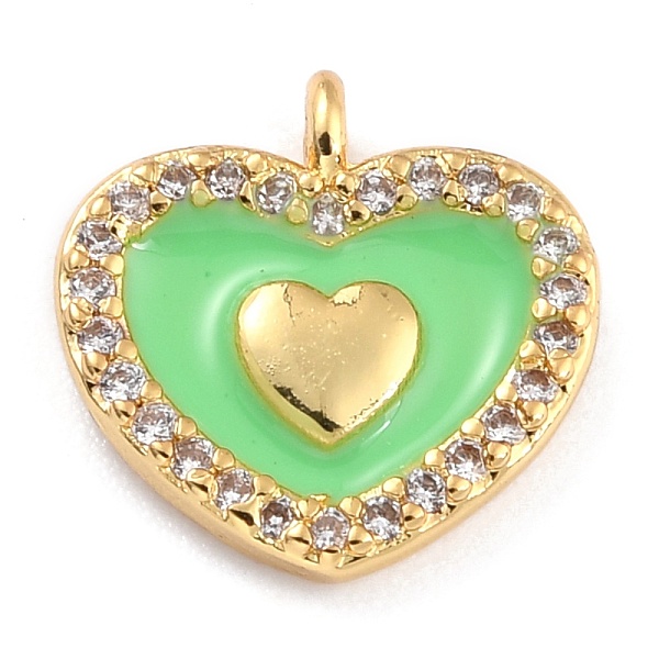 

PandaHall Golden Plated Brass Micro Pave Clear Cubic Zirconia Charms, with Enamel, Long-Lasting Plated, Heart, Lawn Green, 11x11.5x2.5mm...
