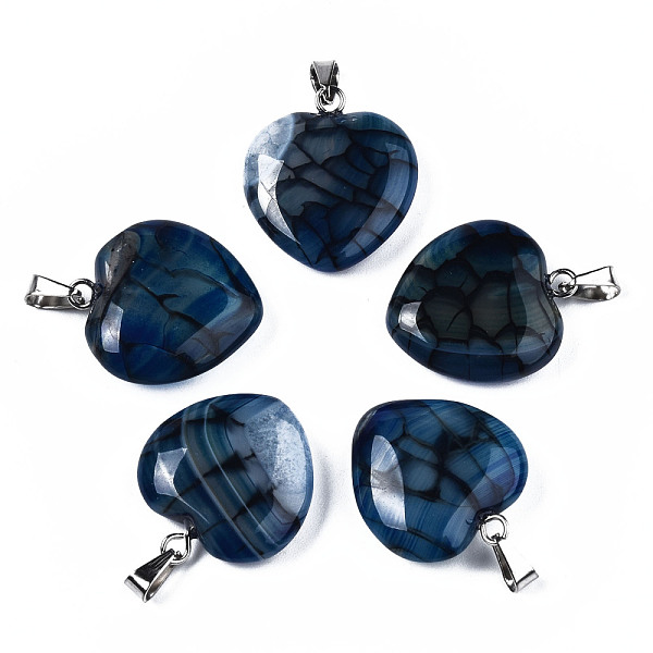

PandaHall Natural Dragon Veins Agate Pendants, with Stainless Steel Snap On Bails, Heart, Stainless Steel Color, Prussian Blue...