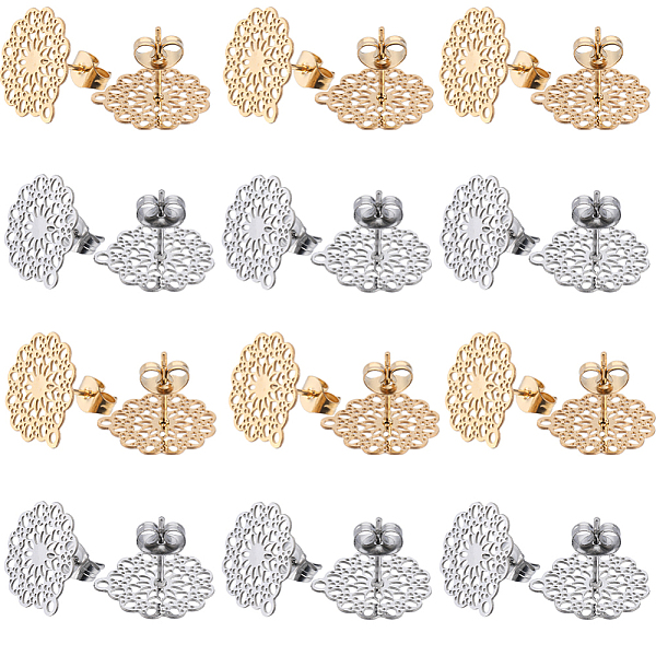 

PandaHall SUNNYCLUE 40Pcs 2 Colors 304 Stainless Steel Stud Earring Findings, with Horizontal Loops, Flower, Golden & Stainless Steel Color...