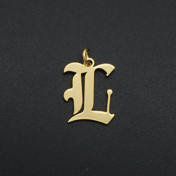 

PandaHall 201 Stainless Steel Pendants, with Jump Ring, Old English, Letter, Laser Cut, Golden, Letter.L, 16x13x1mm, Hole: 3mm 201 Stainless...