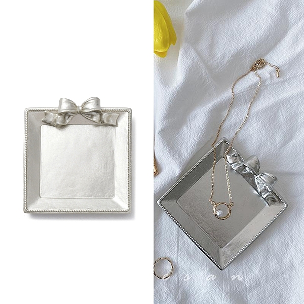 

PandaHall Resin Retro Jewelry Tray, Storage Display Plate for Earring Necklace Bracelet, Bowknot, Square, 94.5x88x22mm, Inner Diameter..., Silver