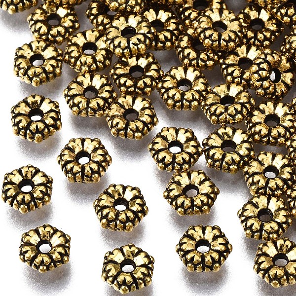 

PandaHall Tibetan Style Spacer Beads, Cadmium Free & Nickel Free & Lead Free, Flower, Antique Golden, 5.5x2mm, Hole: 1mm, about...