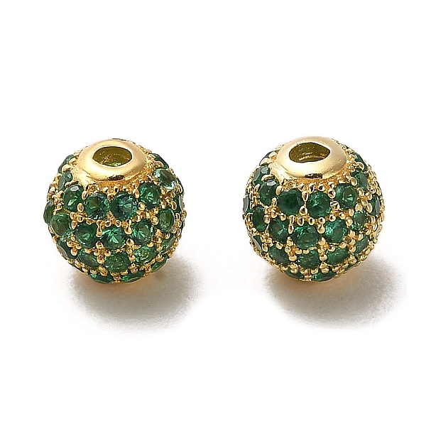 

PandaHall 925 Sterling Silver Micro Pave Cubic Zirconia Beads, Round, Real 18K Gold Plated, Dark Green, 6x5.5mm, Hole: 1.4mm Sterling...