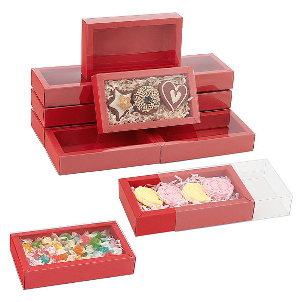 

PandaHall 12 Pcs Rectangle Drawer Kraft Boxes, 6.3x3.54x1.26 Inch Gift Packaging Case Foldable Paper Drawer Boxes with Clear Plastic Cover..., Red