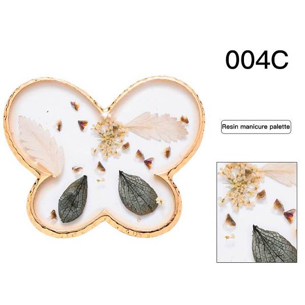

PandaHall Epoxy Resin Color Palette, Makeup Cosmetic Nail Art Tool, with Alloy Findings, Butterfly, Light Gold, 55x67.5x4mm Resin