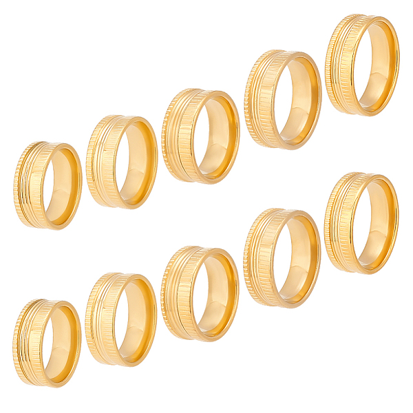 Unicraftale 10 個 5 サイズゴールデンステンレス鋼溝付き指輪ブランクコア指輪ワイドバンドラウンド空のリングインレイリングジュエリーメイキングギフトサイズ 7-12