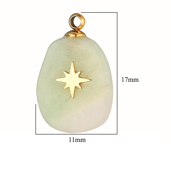 

PandaHall Natural New Jade Pendants, Oval Charms, with Golden Tone Stainless Steel Star Slice, 17~18x11~12x3.5~4.3mm New Jade Oval
