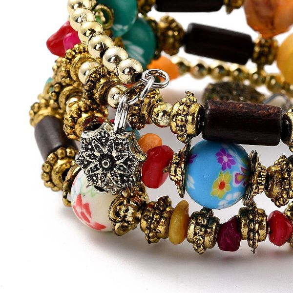 

PandaHall Boho Multi-strand Irregular Synthetic Turquoise Beads Wrap Bracelet, Flower Charm Bracelet, Wood & Round Flower Beads Bracelet...