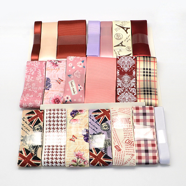 

PandaHall Printed Mixed Ribbon Sets: Grosgrain Ribbons, Satin Ribbons and Organza Ribbons, Mixed Color, 3/8 inch~1-1/2 inch(9~38mm), about..., Multicolor