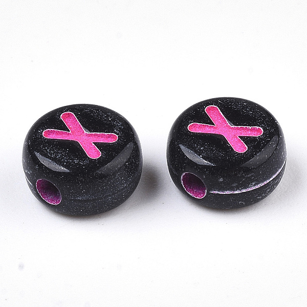 

PandaHall Opaque Black Acrylic Beads, Horizontal Hole, Flat Round with Mixed Color Letter, Letter.X, 7x4mm, Hole: 1.6mm, about 3600pcs/500g..., Multicolor