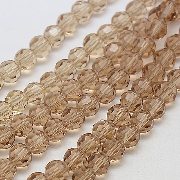 

PandaHall Faceted(32 Facets) Round Glass Beads Strands, BurlyWood, 4mm, Hole: 1mm, about 98pcs/strand, 13.7 inch Glass Round Orange