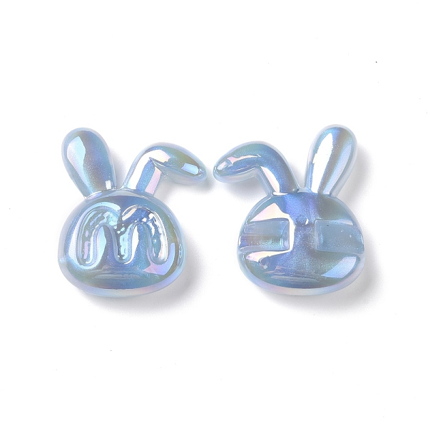 

PandaHall Opaque Acrylic Beads, AB Color Plated, Rabbit with Letter M Pattern, Light Sky Blue, 41x33x11.5mm, Hole: 3.2mm Acrylic Rabbit