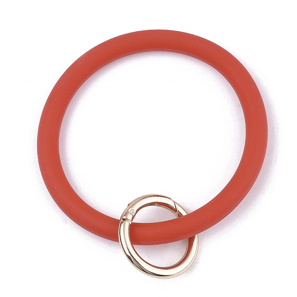 

PandaHall Silicone Bangle Keychains, with Alloy Spring Gate Rings, Light Gold, Red, 115mm Alloy Ring Red