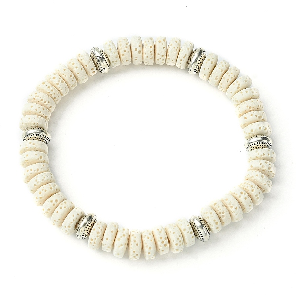 

PandaHall Dyed Natural Lava Rock Flat Round Beaded Stretch Bracelets for Women, White, Inner Diameter: 2-1/4 inch(5.7cm) Lava Rock White