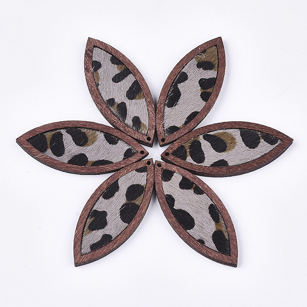 

PandaHall Eco-Friendly Cowhide Leather Big Pendants, with Dyed Wood, Horse Eye with Leopard Print, Thistle, 53x22x4mm, Hole: 1.2mm Leather..., Purple