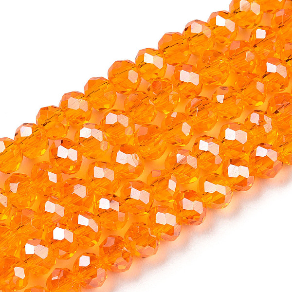 

PandaHall Electroplate Glass Beads Strands, Pearl Luster Plated, Faceted, Rondelle, Orange Red, 4x3mm, Hole: 0.4mm, about 113~115pcs/strand...