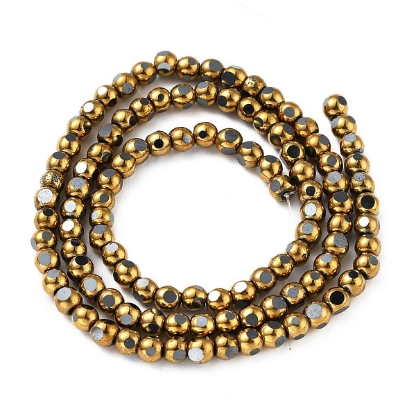 

PandaHall Vacuum Plating Non-magnetic Synthetic Hematite Beads Strands, Faceted, Round, Golden Plated, 3.5~4x4x3.5~4mm, Hole: 0.8mm, about...