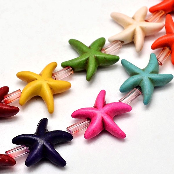 

PandaHall Starfish/Sea Stars Synthetic Turquoise Bead Strands, Dyed, Mixed Color, 14x5mm, Hole: 1mm, about 26pcs/strand, 15.7 inch Synthetic..., Multicolor