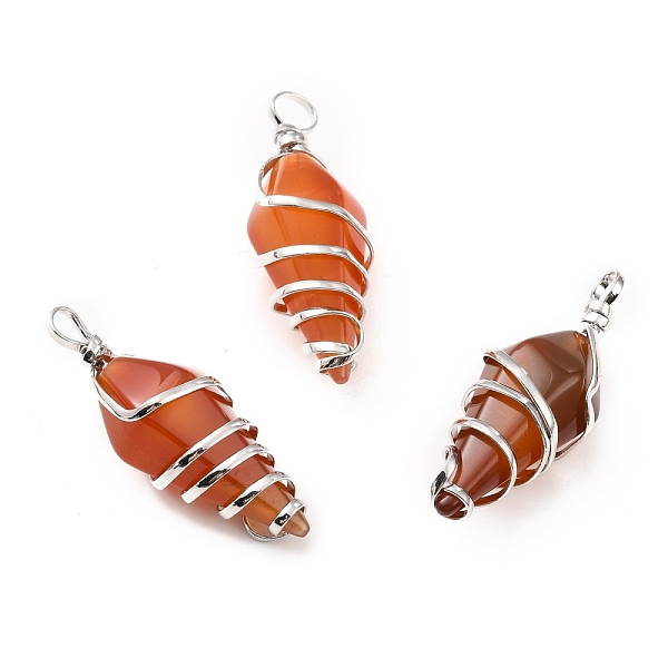 

PandaHall Natural Red Agate Pendants, with Platinum Tone Copper Wire Wrapped, Cadmium Free & Lead Free, Faceted Cone, 42~47x15~17x15~17.5mm...