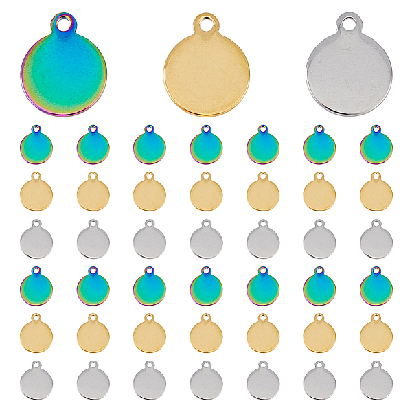 

PandaHall Unicraftale 90Pcs 3 Colors 304 Stainless Steel Charms, Flat Round Charm, Mixed Color, 12.5x10x1mm, Hole: 1.4mm, 30pcs/color 304...