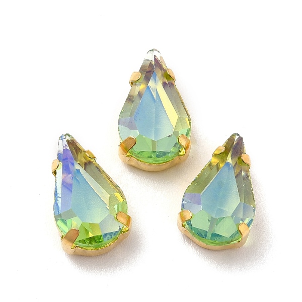 

PandaHall Moonlight Effect Teardrop Sew on Rhinestone, Multi-strand Links, with Golden Tone Brass Prong Settings, Garments Accessories..., Green
