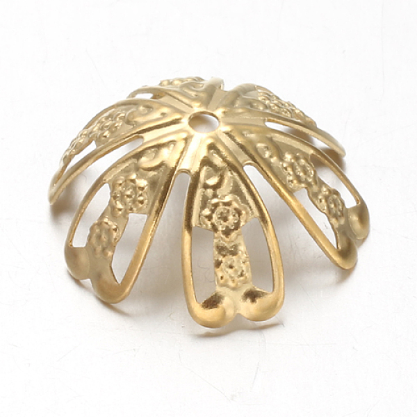 

PandaHall 6-Petal Ion Plating(IP) 304 Stainless Steel Flower Bead Caps, Fancy Bead Caps, Golden, 17x6mm, Hole: 1.5mm 304 Stainless Steel