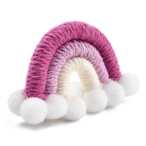 

PandaHall Polycotton(Polyester Cotton) Woven Rainbow Wall Hanging, Macrame Woven Rainbow with Pompom, Medium Violet Red...