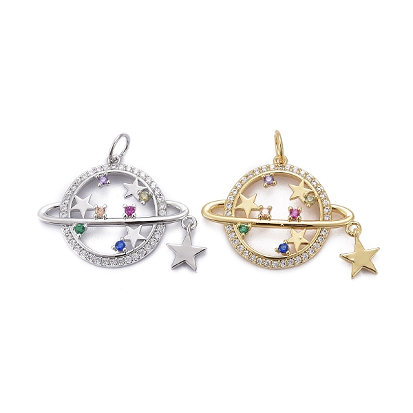 

PandaHall Brass Micro Pave Colorful Cubic Zirconia Pendants, with Jump Rings, Long-Lasting Plated, Star with Star, Mixed Color, 18x24x3mm...