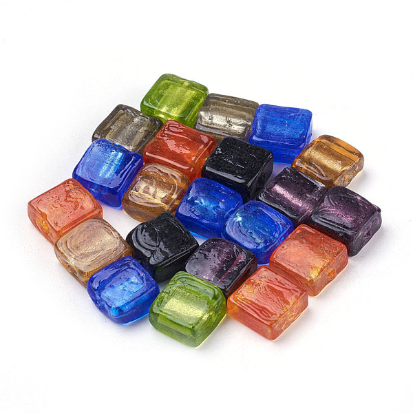 

PandaHall Handmade Silver Foil Lampwork Beads, Square, Mixed Color, 12x12x6mm Silver Foil Square Multicolor